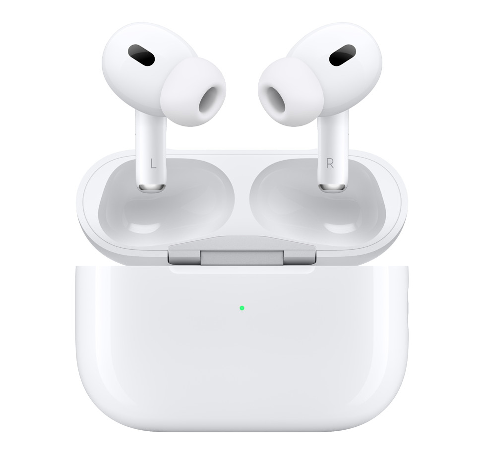 AirPods Pro 2とMagSafe充電ケース（USB-C）、シリコーン製チップの付いたイヤーバッド、外部LEDインジケータ付きケース